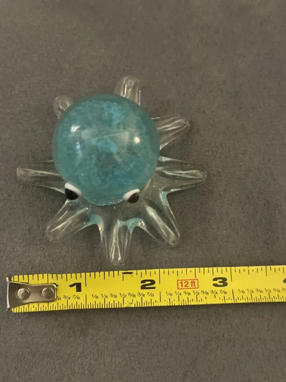 Octopus Hand Blown Art Glass Paperweight Figurine 2x3” Aqua Blue